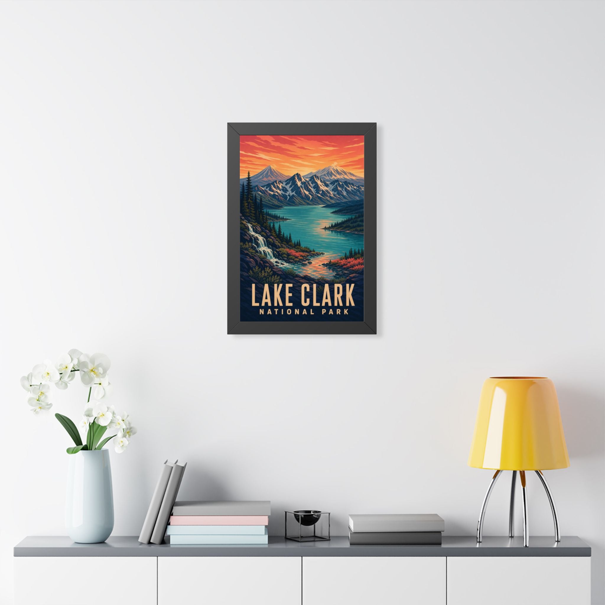 Lake Clark National Park Framed Poster | Vintage Travel Wall Art | Black Walnut White Frame | 16x24 20x30