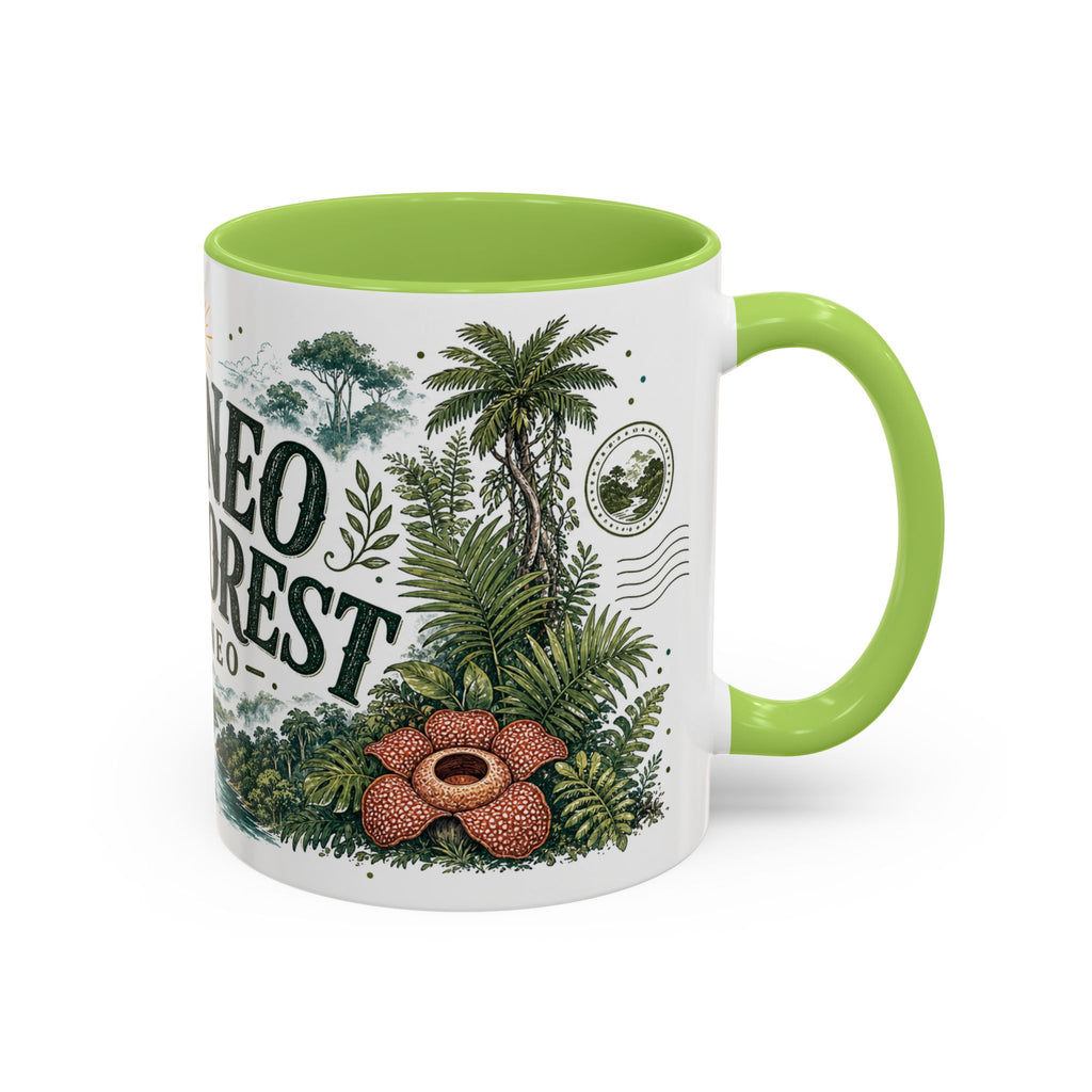 Borneo Rainforest Coffee Mug | Travel Destination Souvenir Gift | Accent Color Ceramic 11oz 15oz