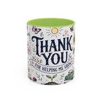 Thank You Teacher Coffee Mug | For Helping Me Grow Appreciation Gift | Accent Color Ceramic 11oz 15oz