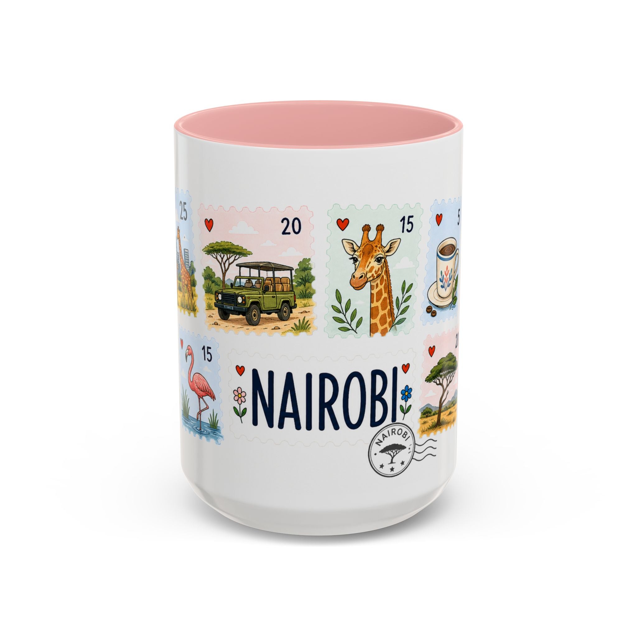 Nairobi Coffee Mug | Postage Stamp Collage Mug | Travel Souvenir Accent Cup 11oz 15oz