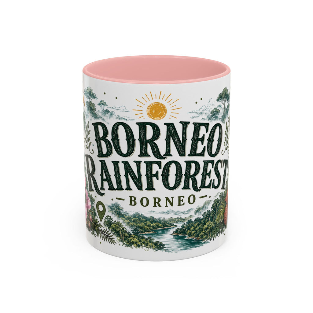 Borneo Rainforest Coffee Mug | Travel Destination Souvenir Gift | Accent Color Ceramic 11oz 15oz