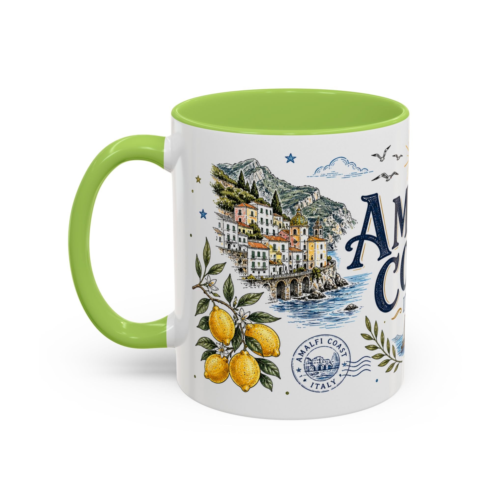 Amalfi Coast Coffee Mug | Travel Destination Souvenir Gift | Accent Color Ceramic 11oz 15oz