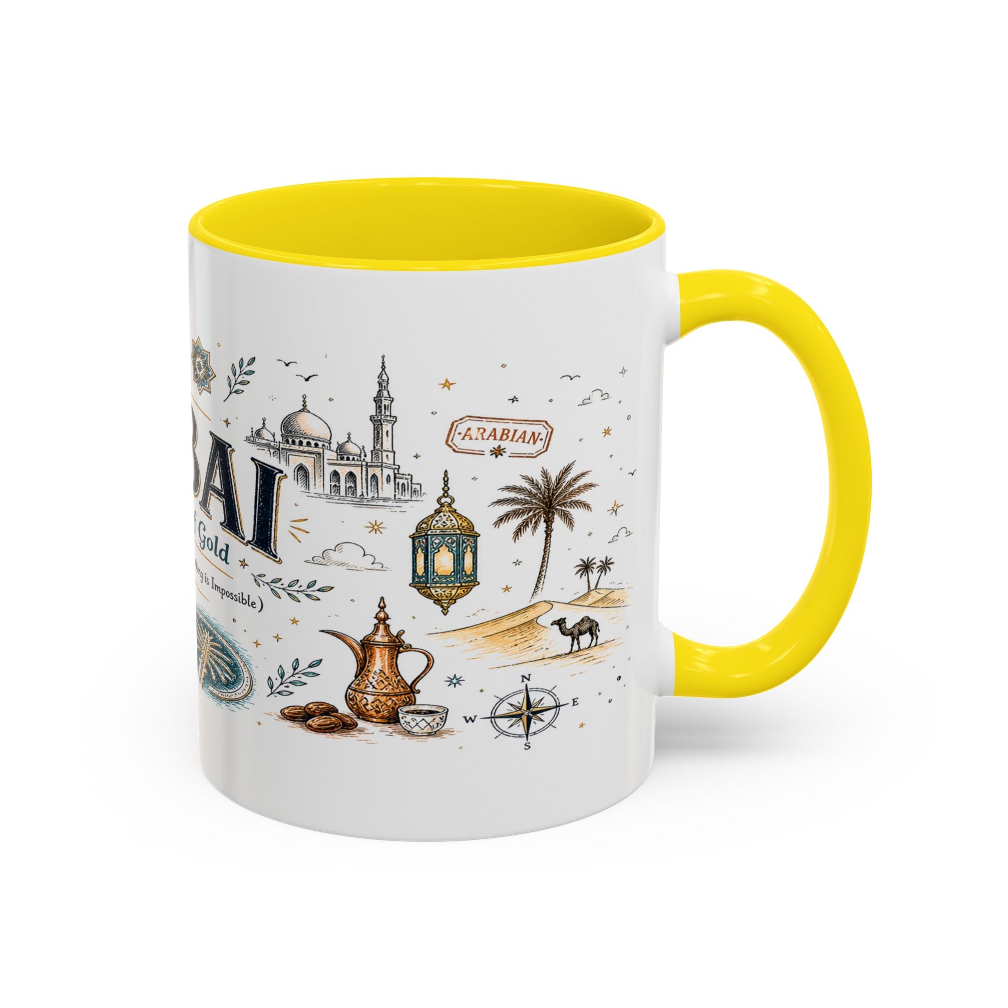 Dubai Coffee Mug | UAE Souvenir Travel Gift | Accent Color Ceramic 11oz 15oz