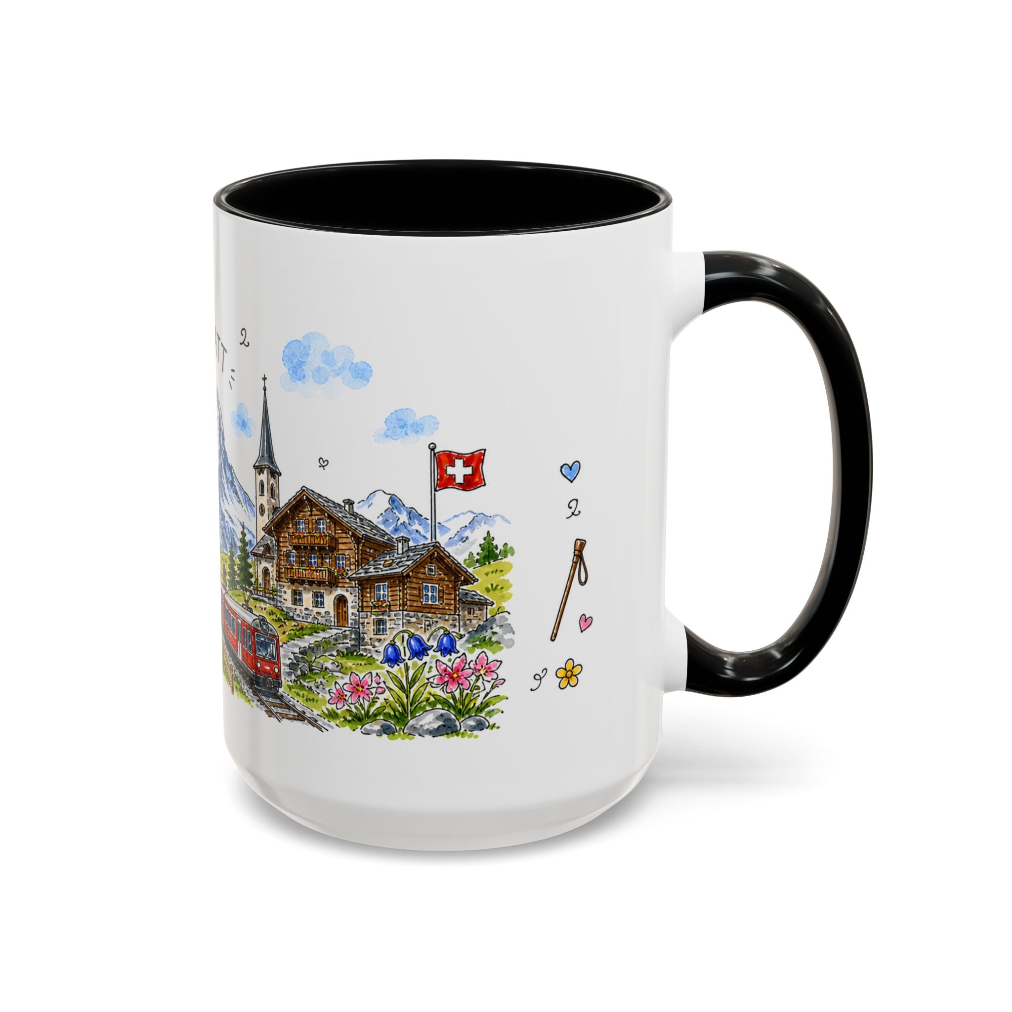 Zermatt Illustrated Travel Mug | Switzerland Souvenir Accent Coffee Mug | 11oz 15oz Ceramic Cup