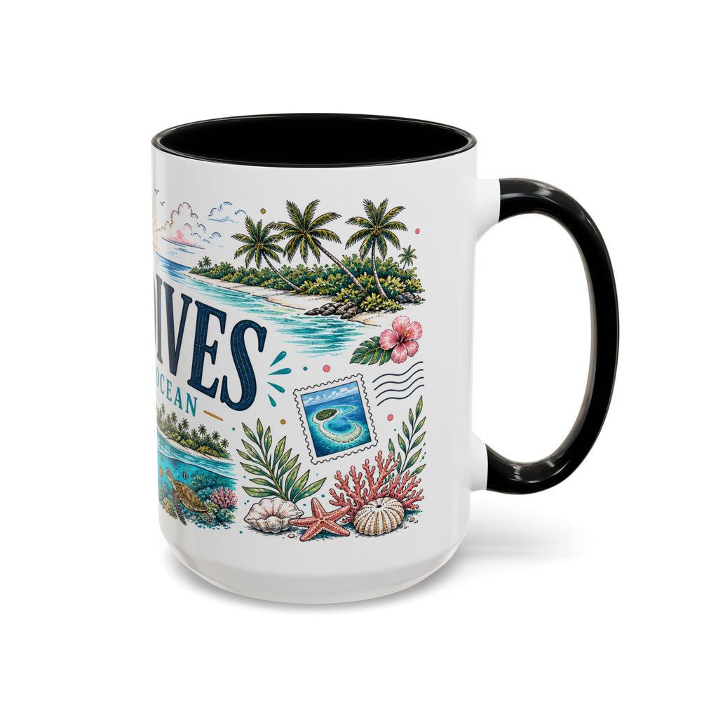 Maldives Coffee Mug | Travel Destination Souvenir Gift | Accent Color Ceramic 11oz 15oz