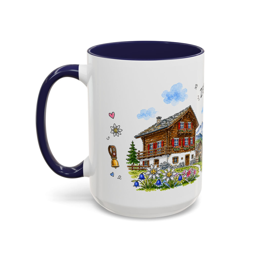 Zermatt Illustrated Travel Mug | Switzerland Souvenir Accent Coffee Mug | 11oz 15oz Ceramic Cup