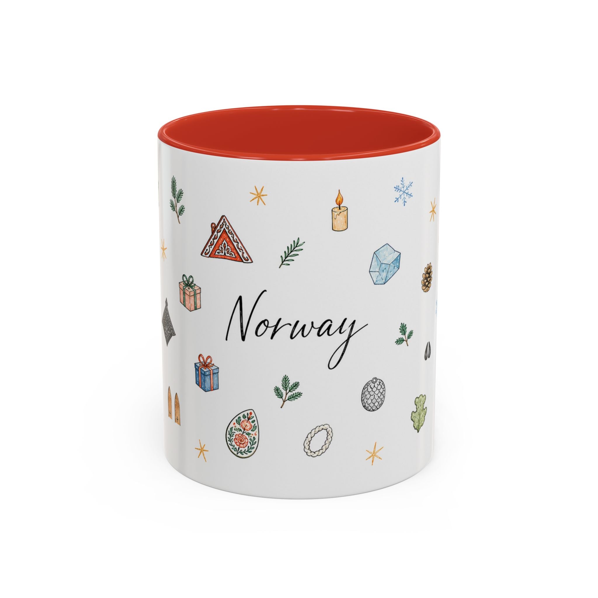 Norway Christmas Mug | Watercolor Travel Souvenir | Holiday Gift | Accent Ceramic Coffee Cup 11oz 15oz