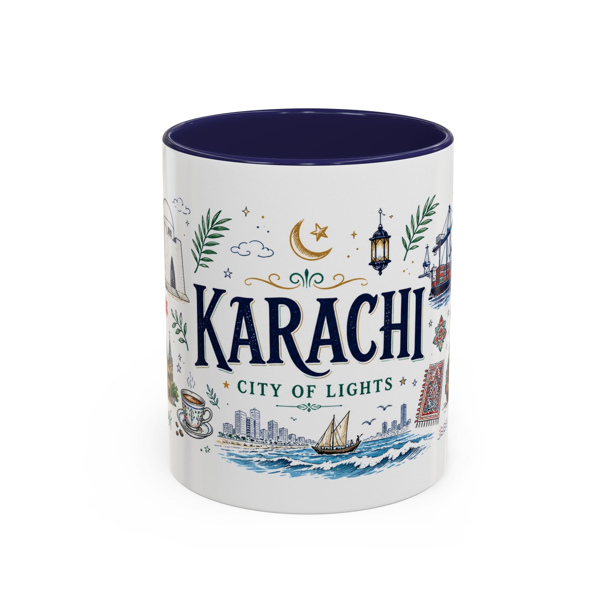 Karachi Coffee Mug | Pakistan Souvenir Travel Gift | Accent Color Ceramic 11oz 15oz