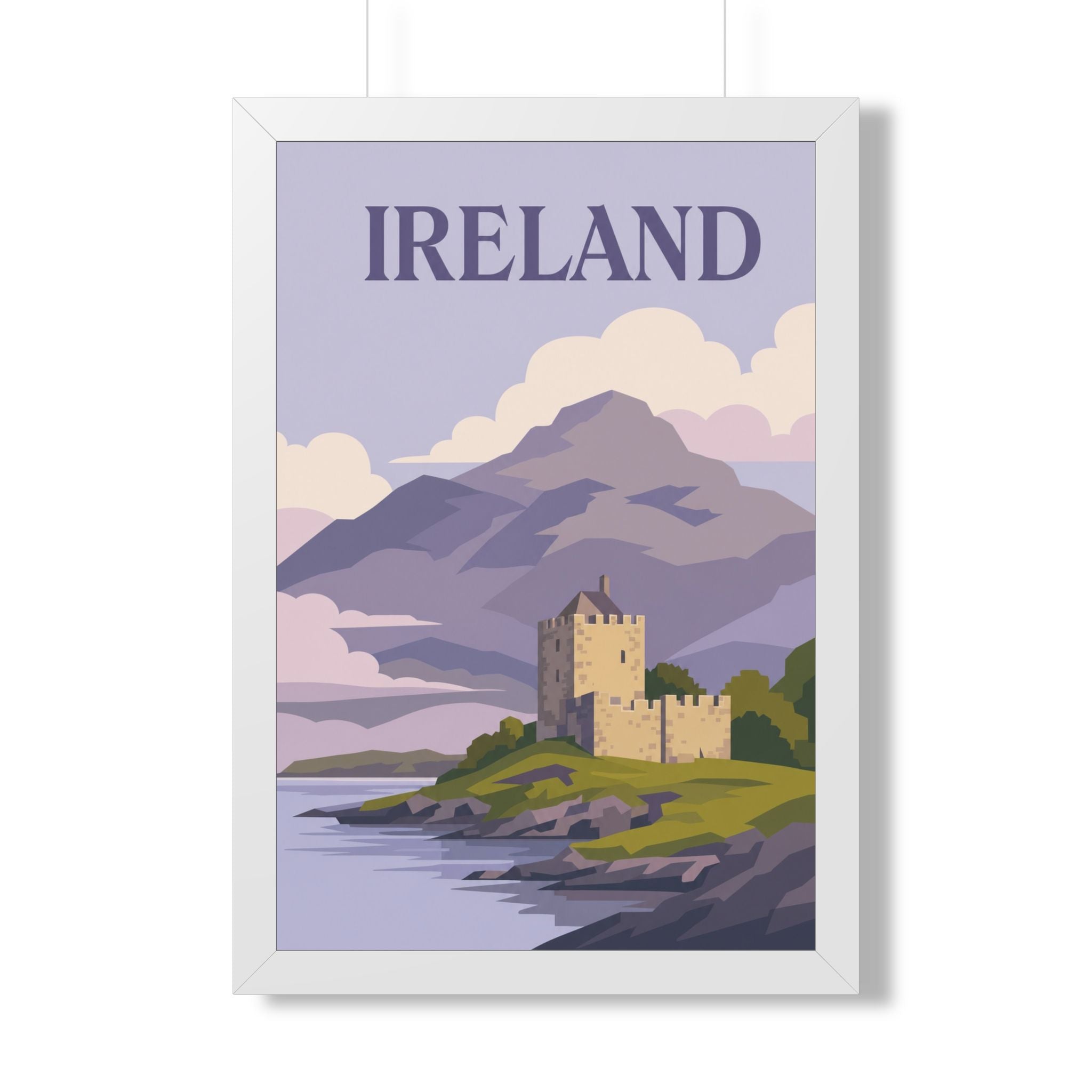 Ireland Castle Ireland Framed Poster | Vintage Travel Wall Art | Black Walnut White Frame | 16x24 20x30