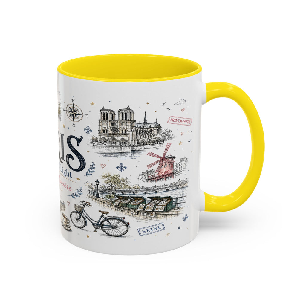 Paris Coffee Mug | France Souvenir Travel Gift | Accent Color Ceramic 11oz 15oz