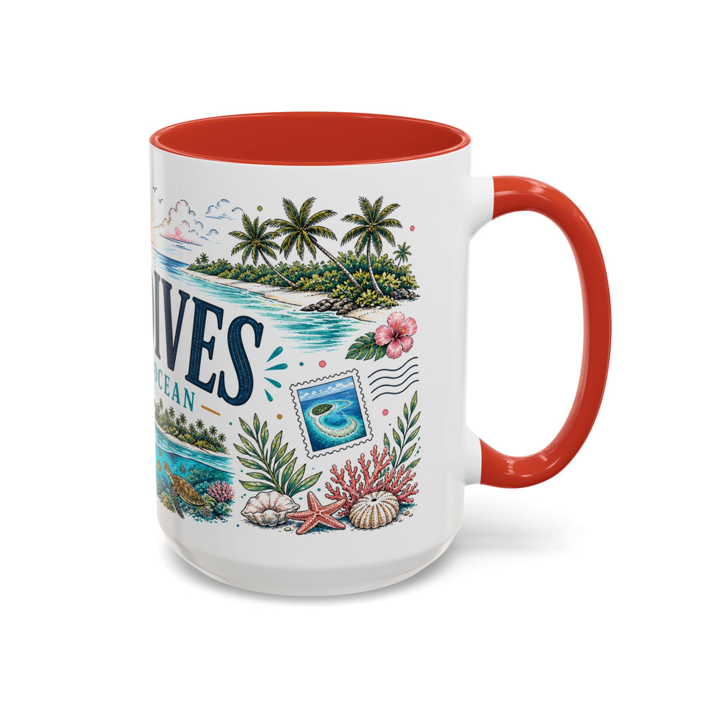 Maldives Coffee Mug | Travel Destination Souvenir Gift | Accent Color Ceramic 11oz 15oz