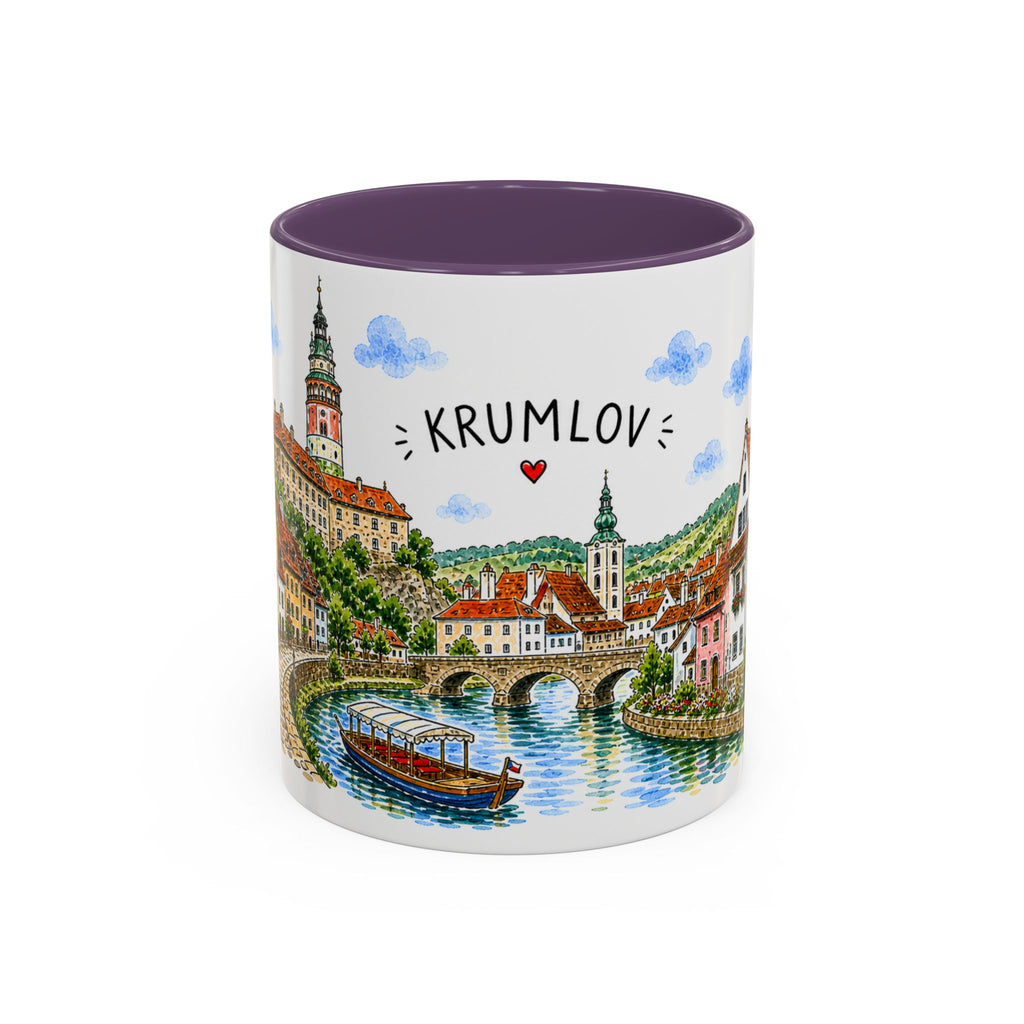 Cesky Krumlov Illustrated Travel Mug | Czechia Souvenir Accent Coffee Mug | 11oz 15oz Ceramic Cup