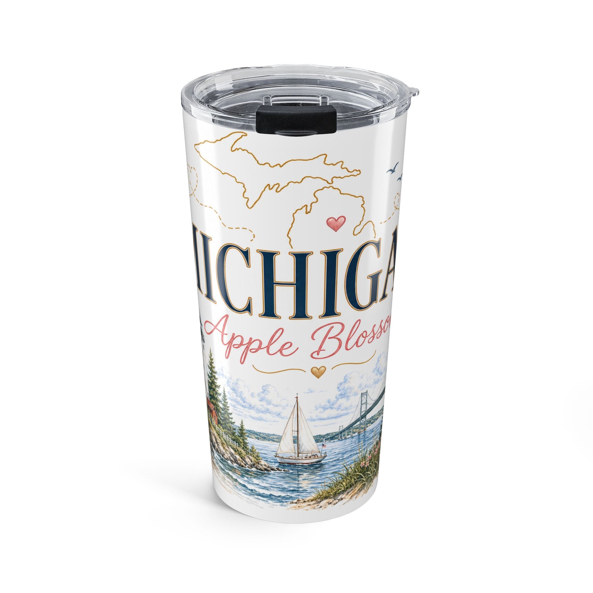Michigan State Flower 20oz Tumbler | Apple Blossom Botanical State Flower Gift | Insulated Stainless Steel Travel Cup