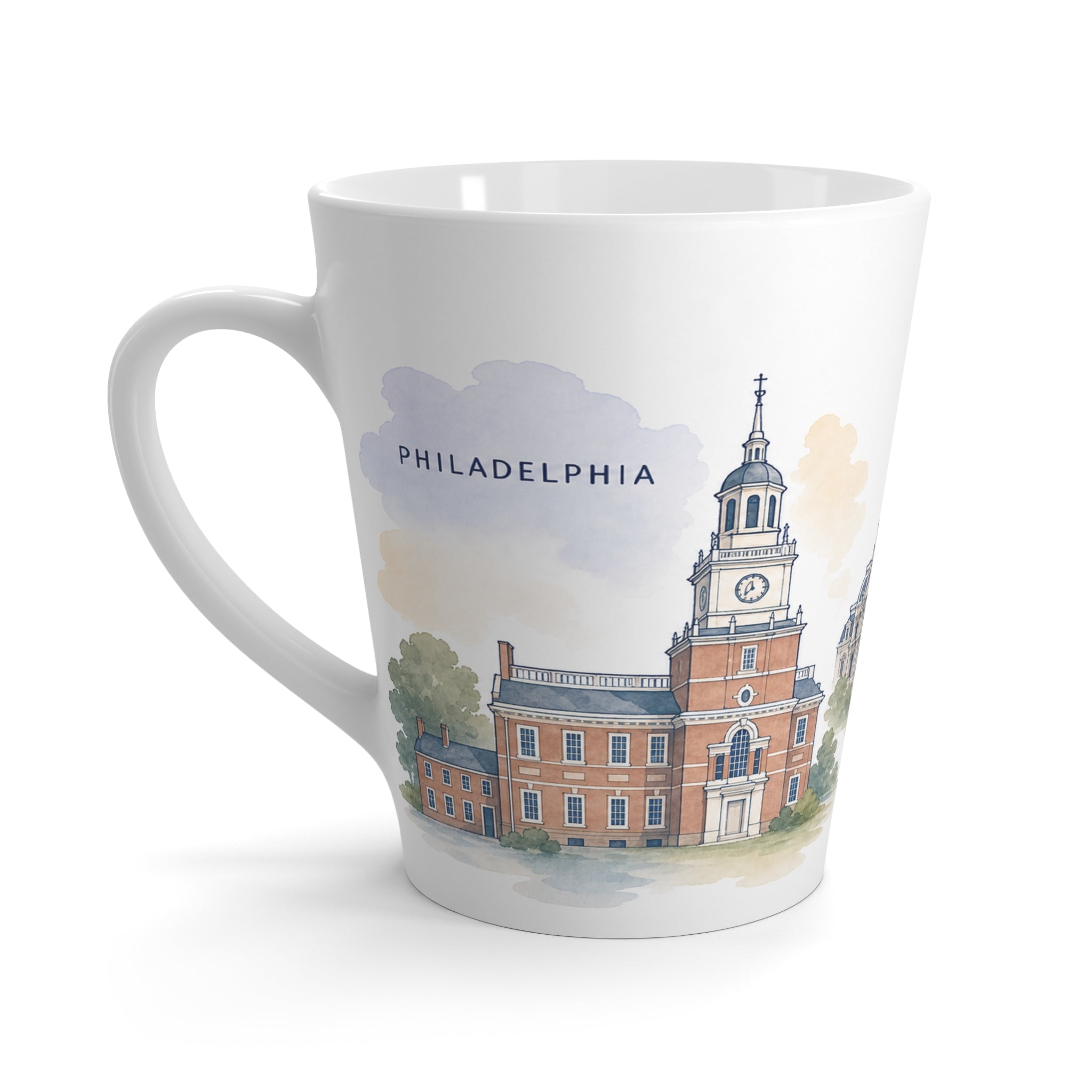 Philadelphia Latte Mug | Watercolor City Travel Mug | 12 oz Ceramic Souvenir Gift