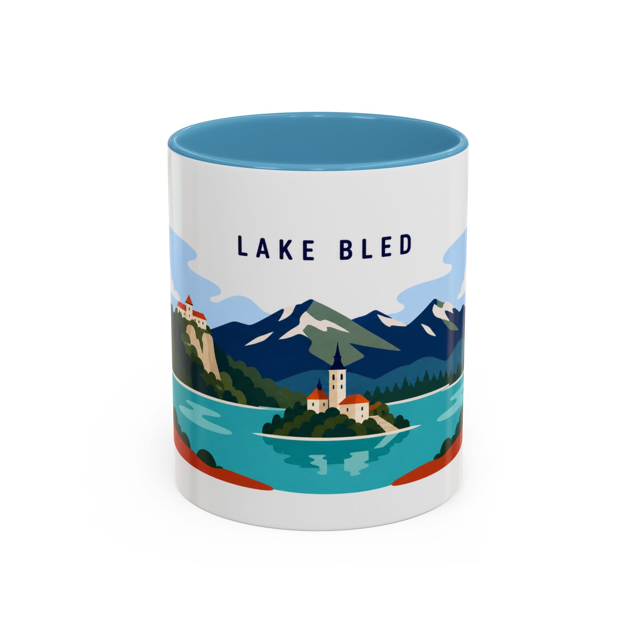 Lake Bled Coffee Mug | Travel Destination Souvenir Gift | Accent Color Ceramic 11oz 15oz