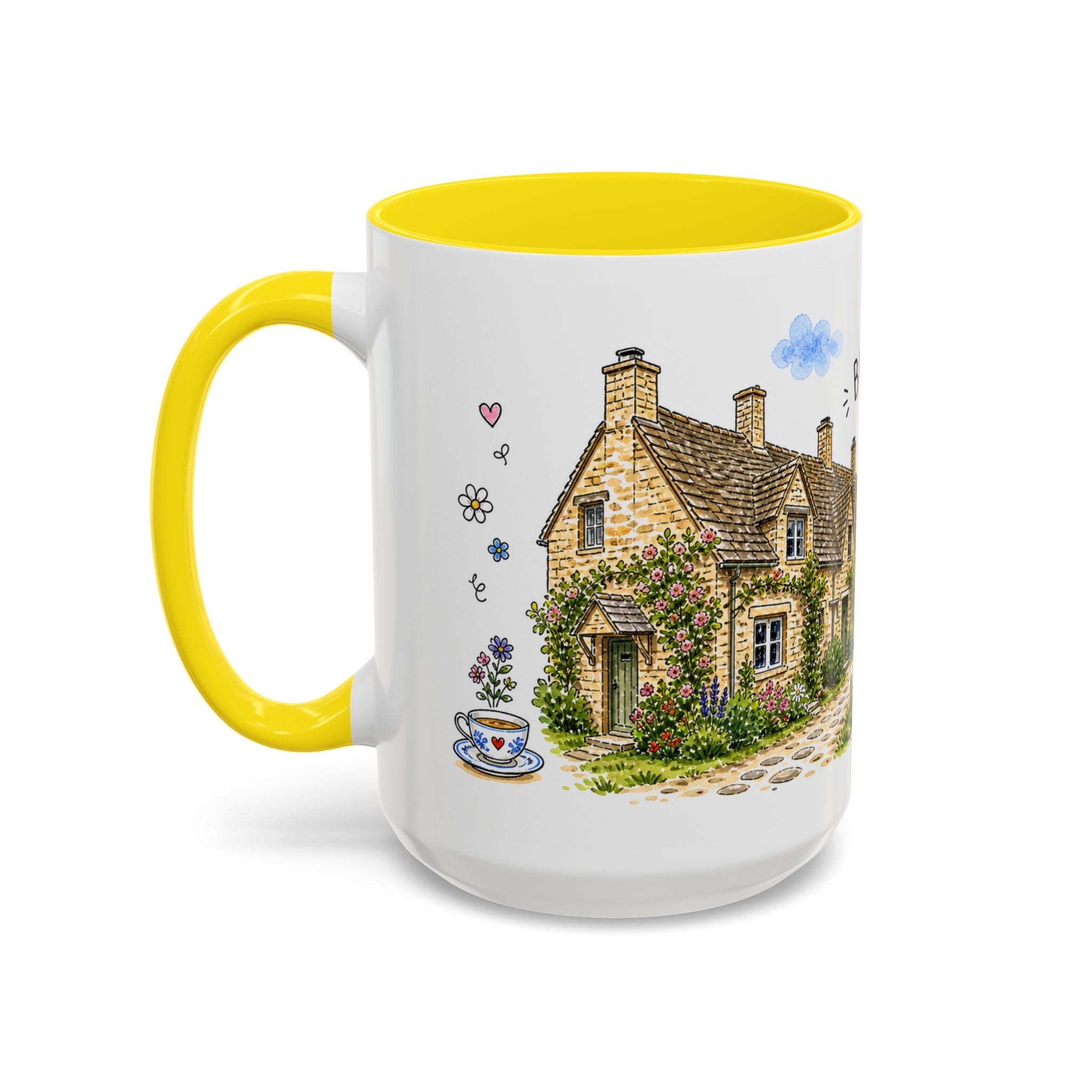 Bibury Illustrated Travel Mug | England Souvenir Accent Coffee Mug | 11oz 15oz Ceramic Cup