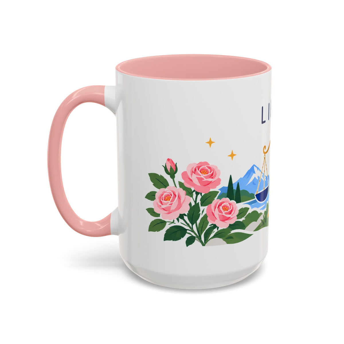 Libra Zodiac Coffee Mug | Scales and Rose Design | Astrology Birthday Gift | 11 oz 15 oz Ceramic Accent Mug