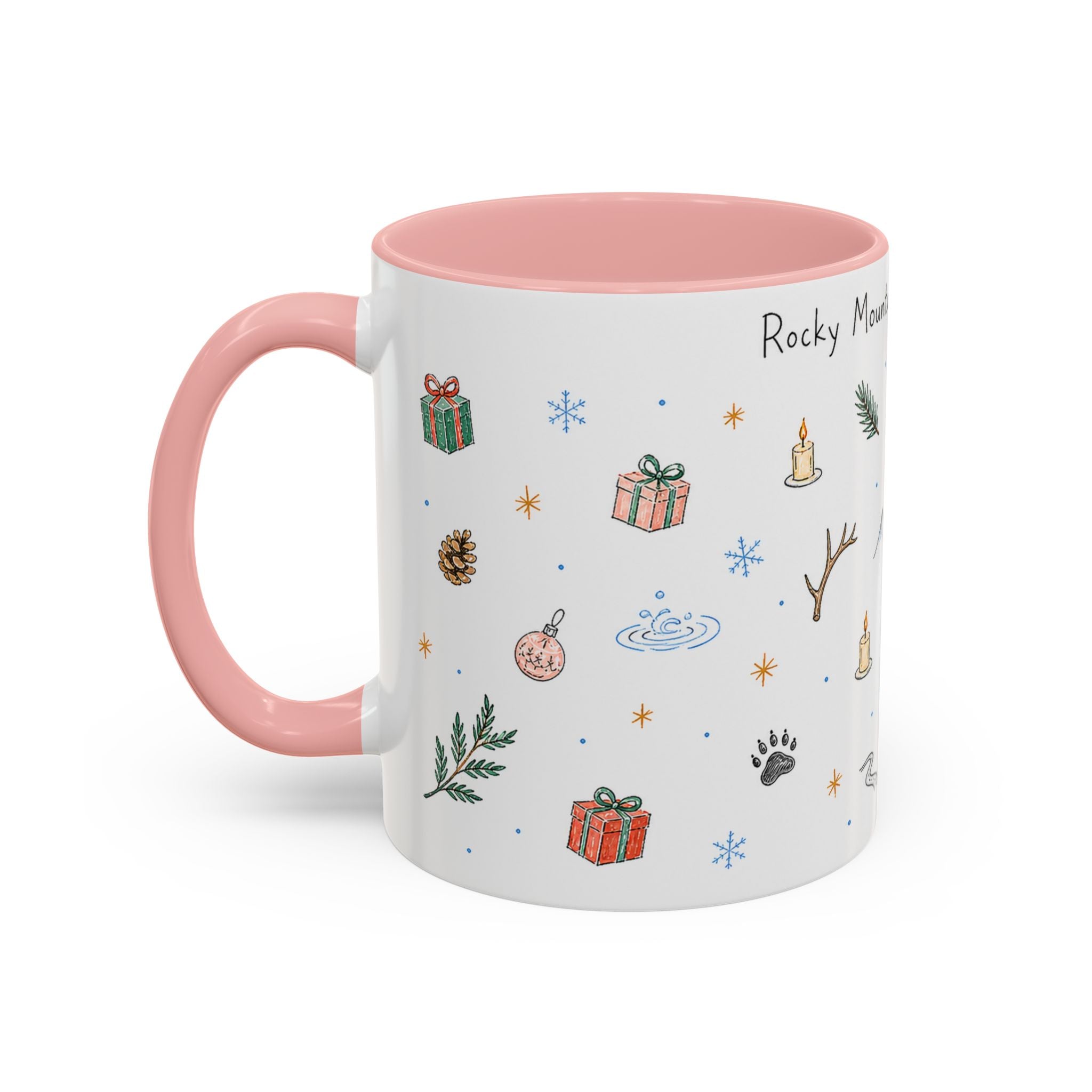 Rocky Mountain National Park Christmas Mug | Watercolor Travel Souvenir | Holiday Gift | Accent Ceramic Coffee Cup 11oz 15oz
