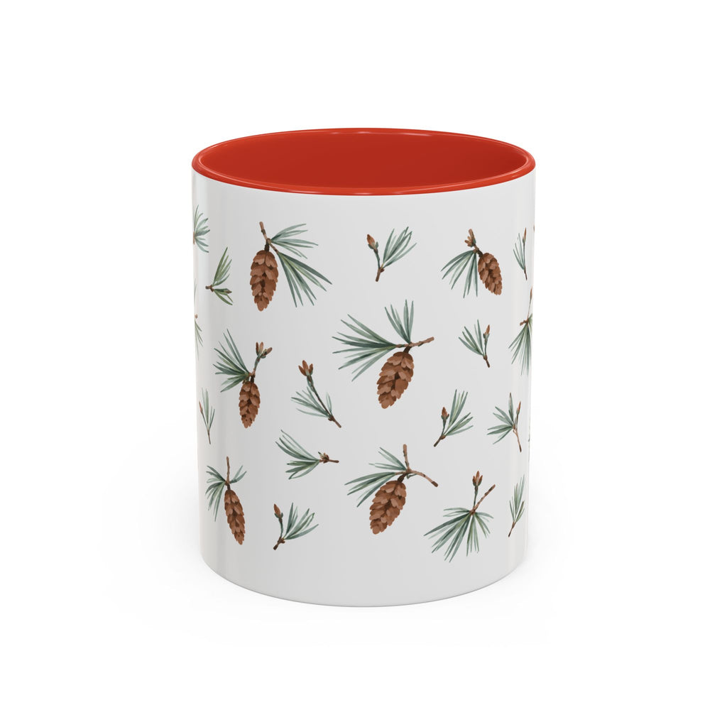 Maine White Pine Cone and Tassel Mug, State Flower Floral Coffee Cup, 11oz Botanical Gift