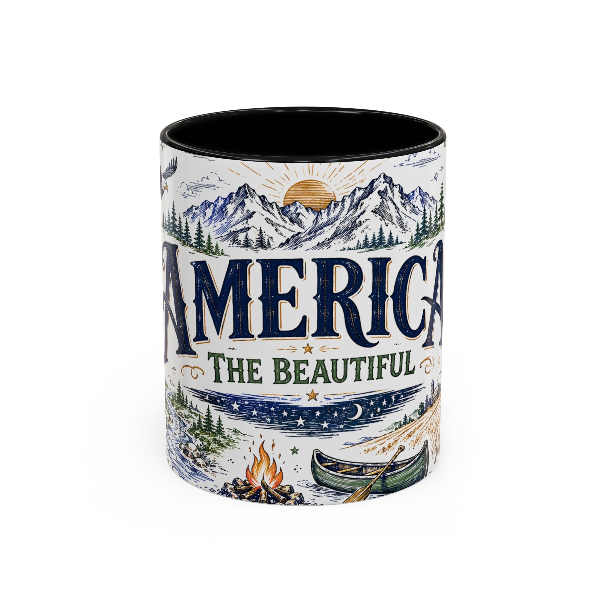 America the Beautiful Coffee Mug | Patriotic USA Gift | Accent Color Ceramic 11oz 15oz