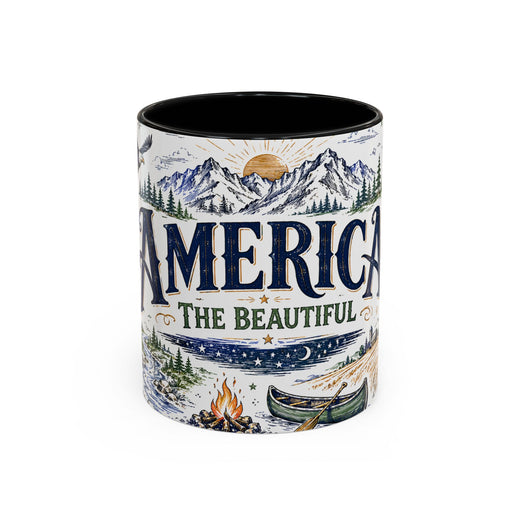 America the Beautiful Coffee Mug | Patriotic USA Gift | Accent Color Ceramic 11oz 15oz