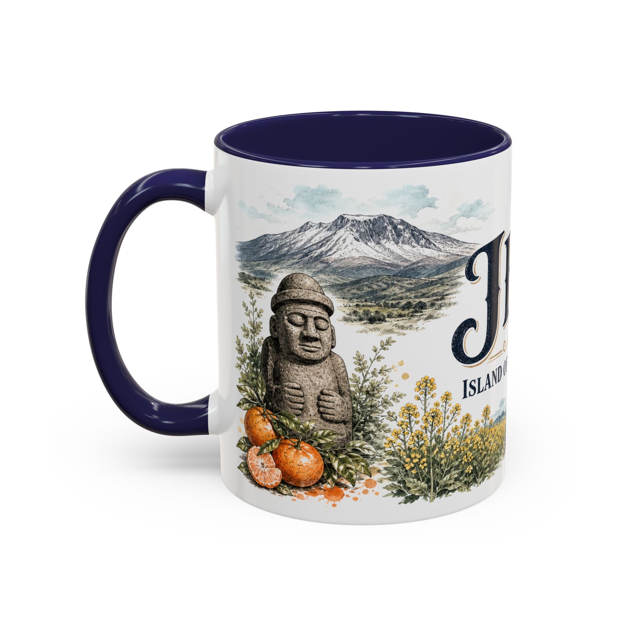Jeju Coffee Mug | South Korea Travel Souvenir | Vintage Illustrated City Gift | 11 oz 15 oz Accent Mug