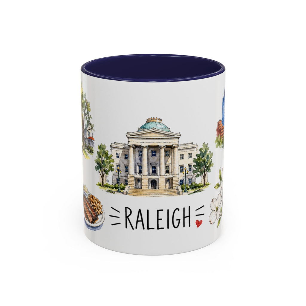 Raleigh Illustrated Travel Mug | City Souvenir Accent Coffee Mug | 11oz 15oz Ceramic Cup