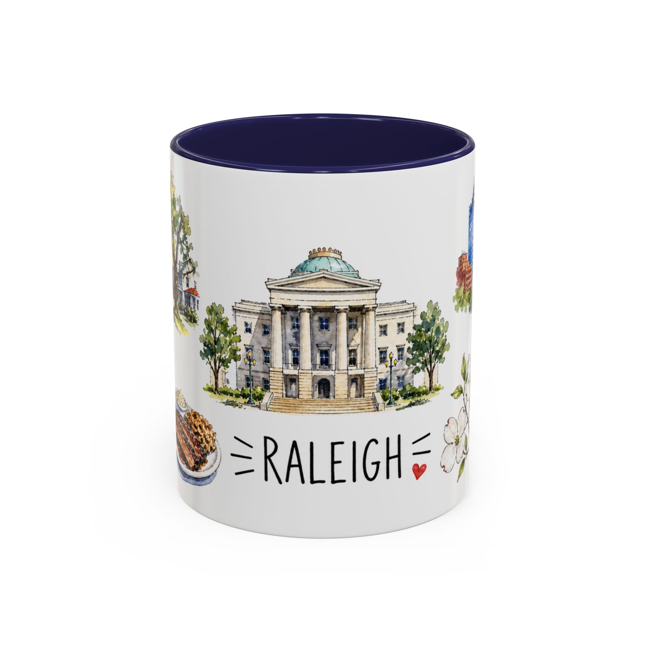 Raleigh Illustrated Travel Mug | City Souvenir Accent Coffee Mug | 11oz 15oz Ceramic Cup