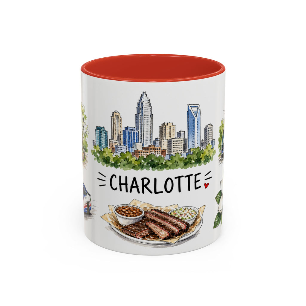 Charlotte Illustrated Travel Mug | City Souvenir Accent Coffee Mug | 11oz 15oz Ceramic Cup
