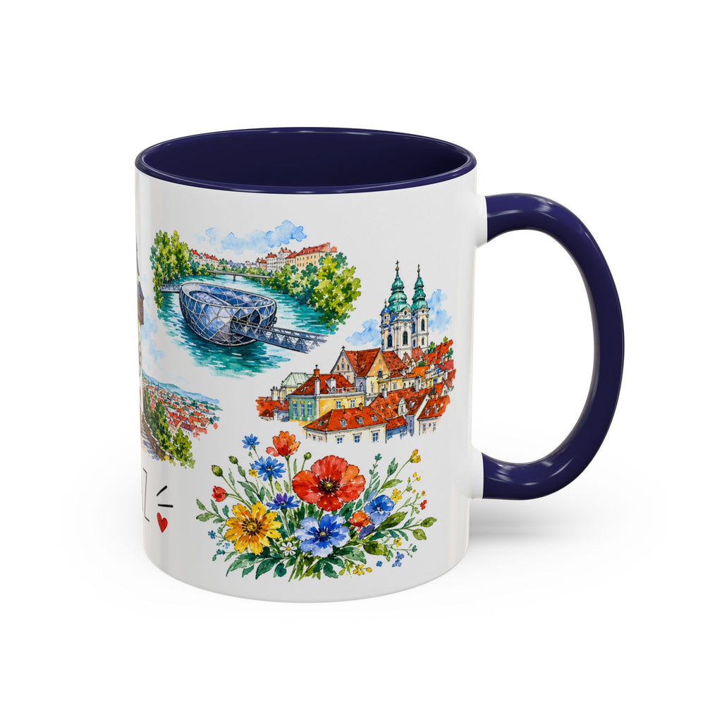 Graz Illustrated Travel Mug | City Souvenir Accent Coffee Mug | 11oz 15oz Ceramic Cup