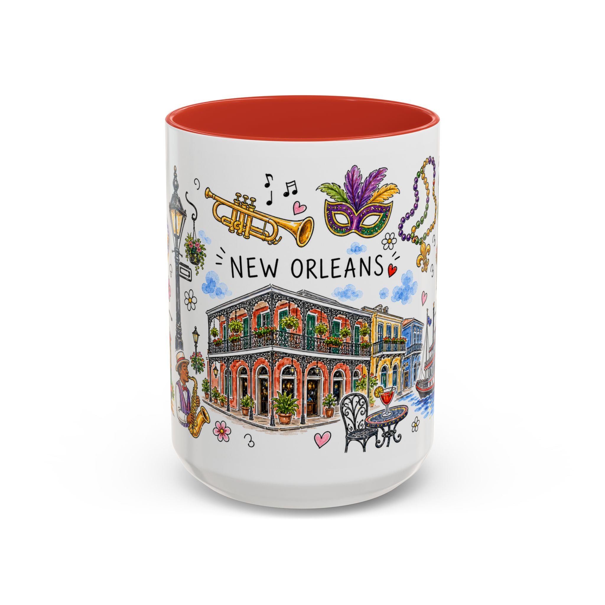 New Orleans Illustrated Travel Mug | City Souvenir Accent Coffee Mug | 11oz 15oz Ceramic Cup