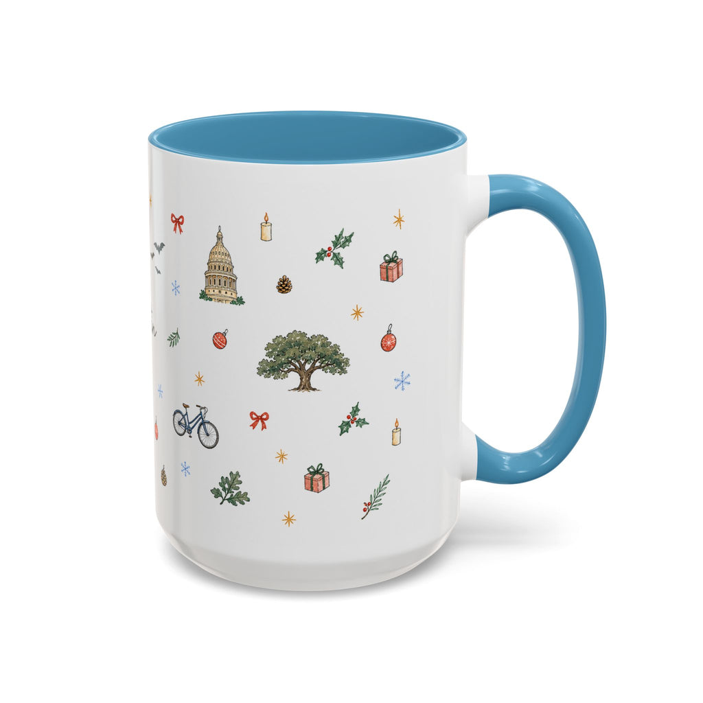 Austin Christmas Mug | Watercolor Travel Souvenir | Holiday Gift | Accent Ceramic Coffee Cup 11oz 15oz