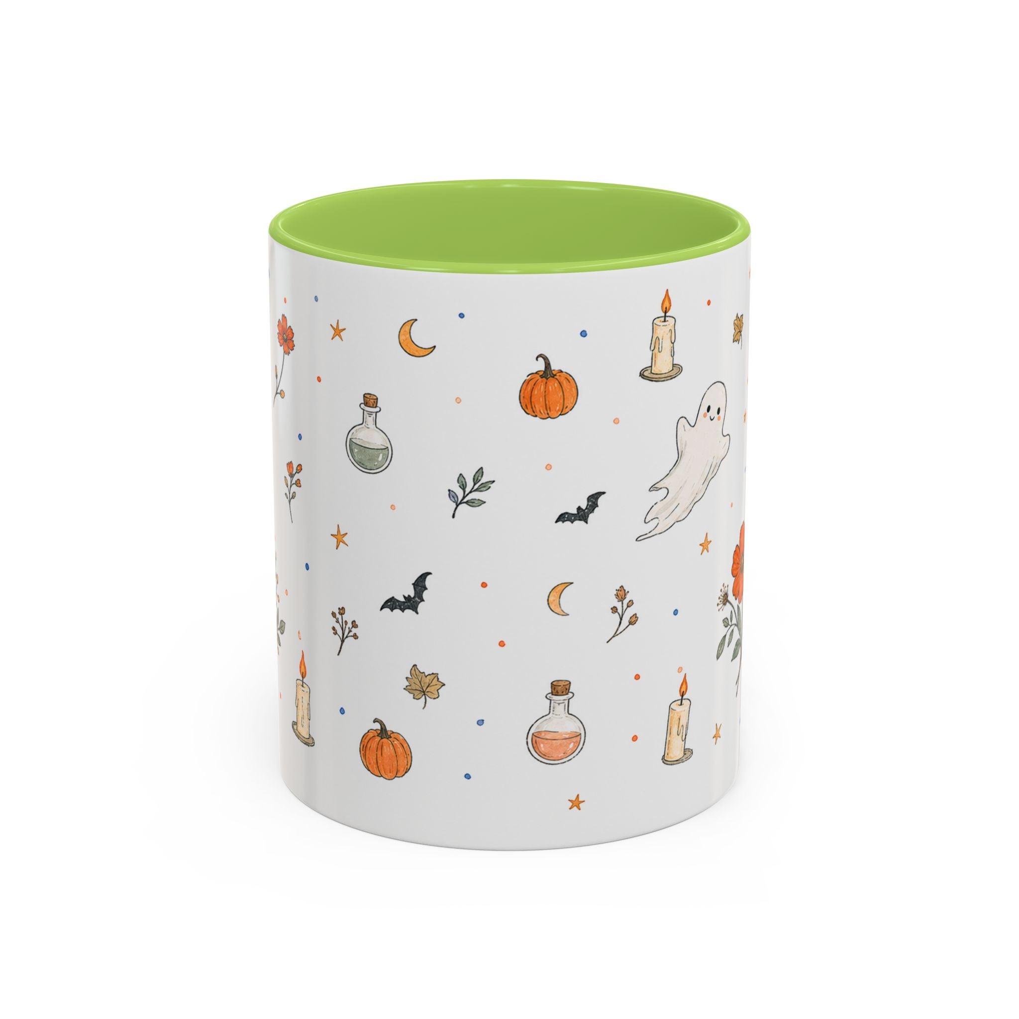 Friendly Ghost Halloween Mug | Pumpkin Flower Watercolor Gift | Accent Cup 11oz 15oz