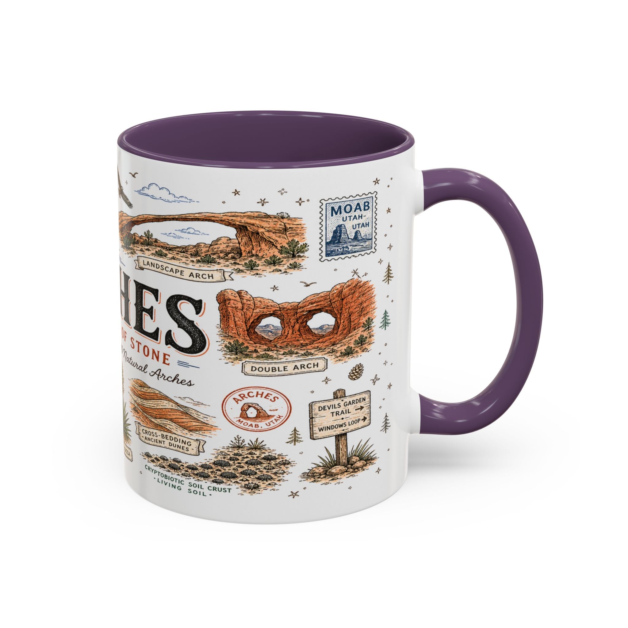 Arches Coffee Mug | National Park Hiking Utah Gift | Accent Color Ceramic 11oz 15oz