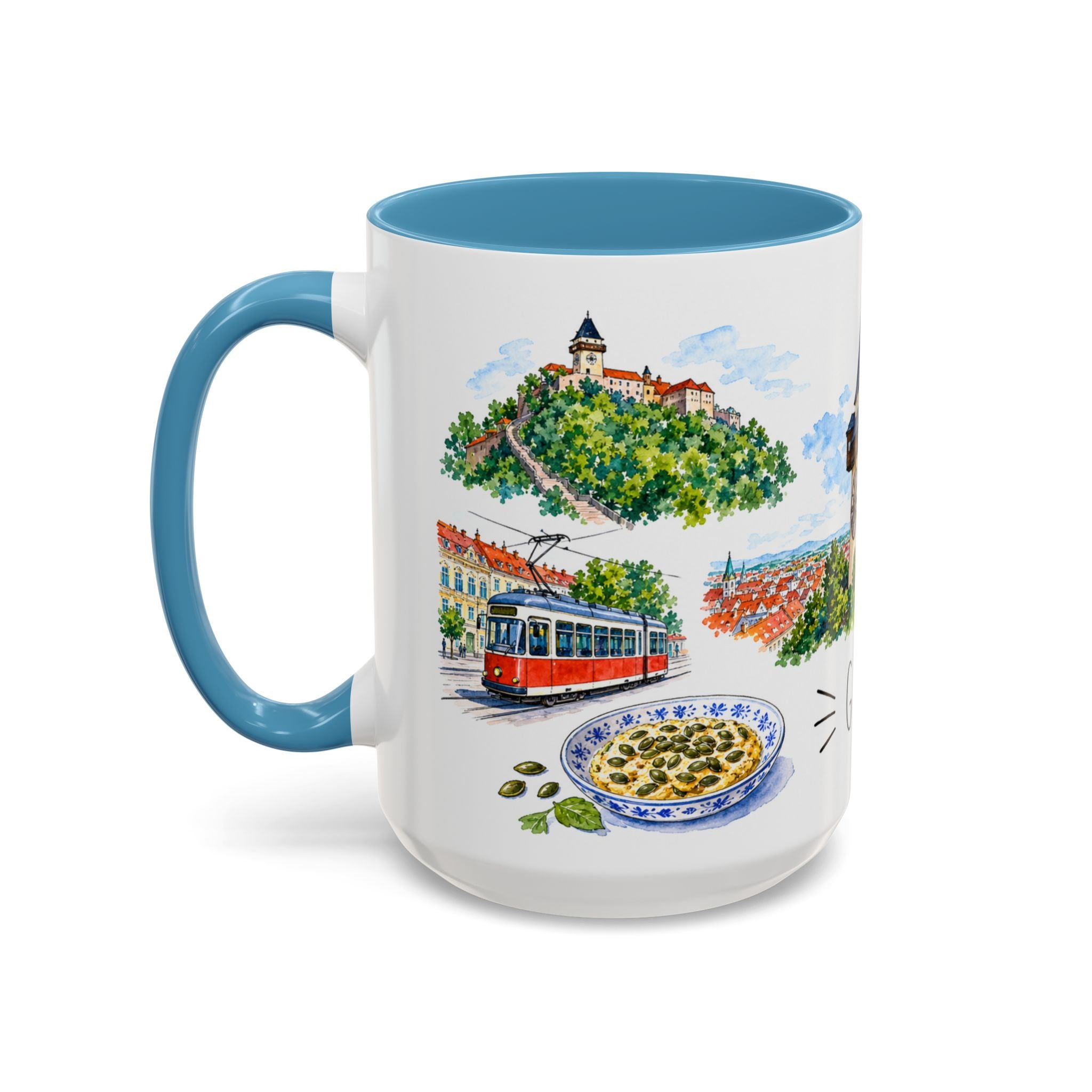 Graz Illustrated Travel Mug | City Souvenir Accent Coffee Mug | 11oz 15oz Ceramic Cup