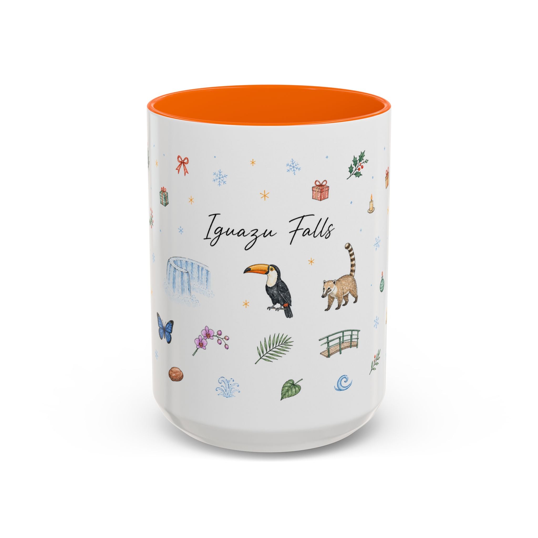 Iguazu Falls Christmas Mug | Watercolor Travel Souvenir | Holiday Gift | Accent Ceramic Coffee Cup 11oz 15oz