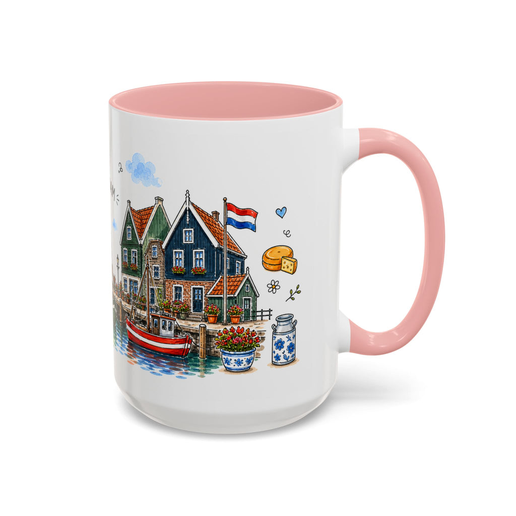 Volendam Illustrated Travel Mug | Netherlands Souvenir Accent Coffee Mug | 11oz 15oz Ceramic Cup