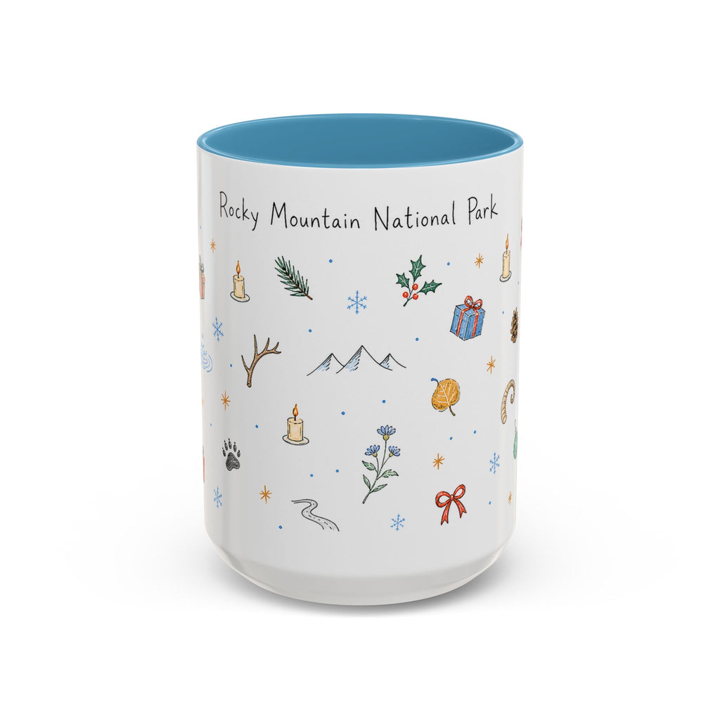 Rocky Mountain National Park Christmas Mug | Watercolor Travel Souvenir | Holiday Gift | Accent Ceramic Coffee Cup 11oz 15oz