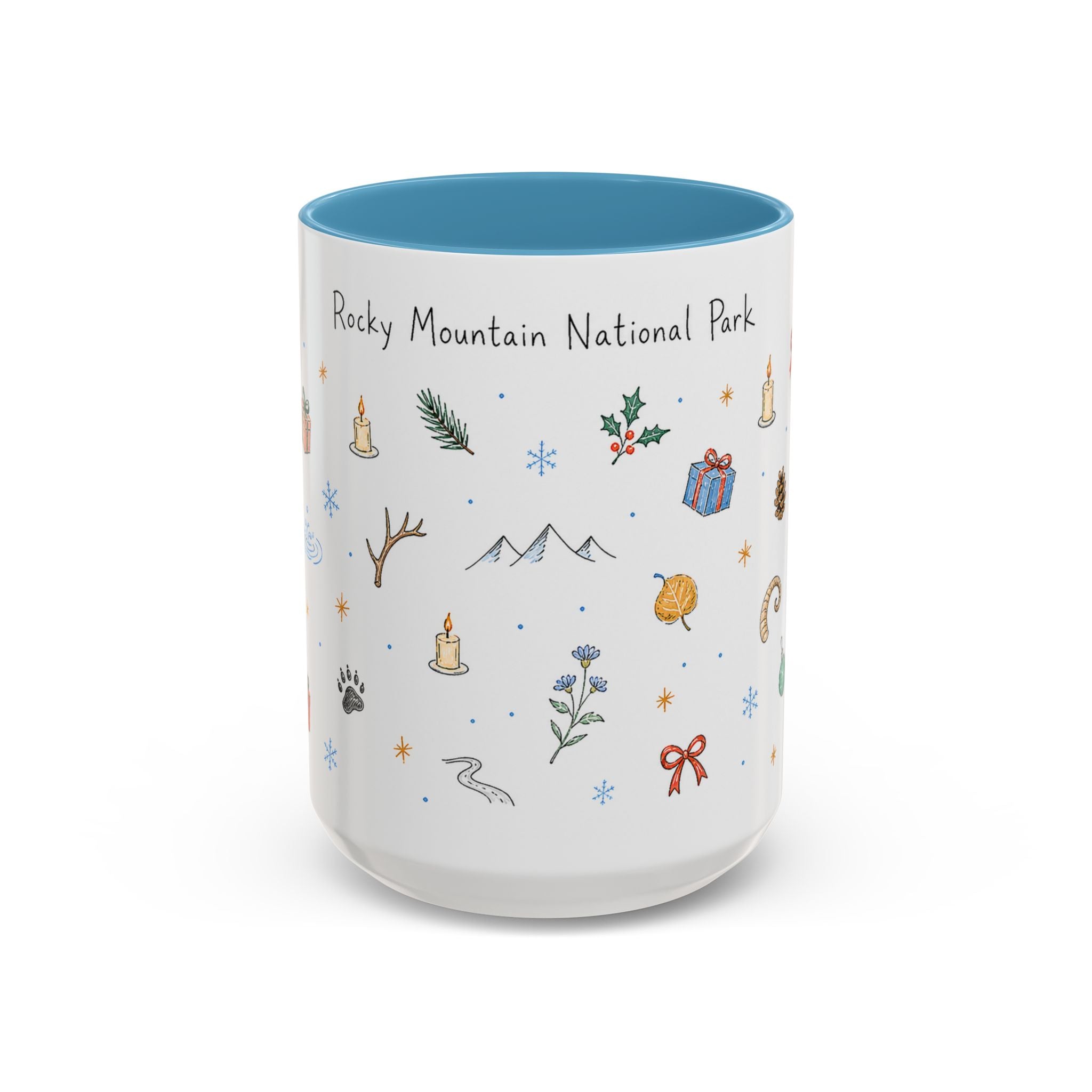 Rocky Mountain National Park Christmas Mug | Watercolor Travel Souvenir | Holiday Gift | Accent Ceramic Coffee Cup 11oz 15oz