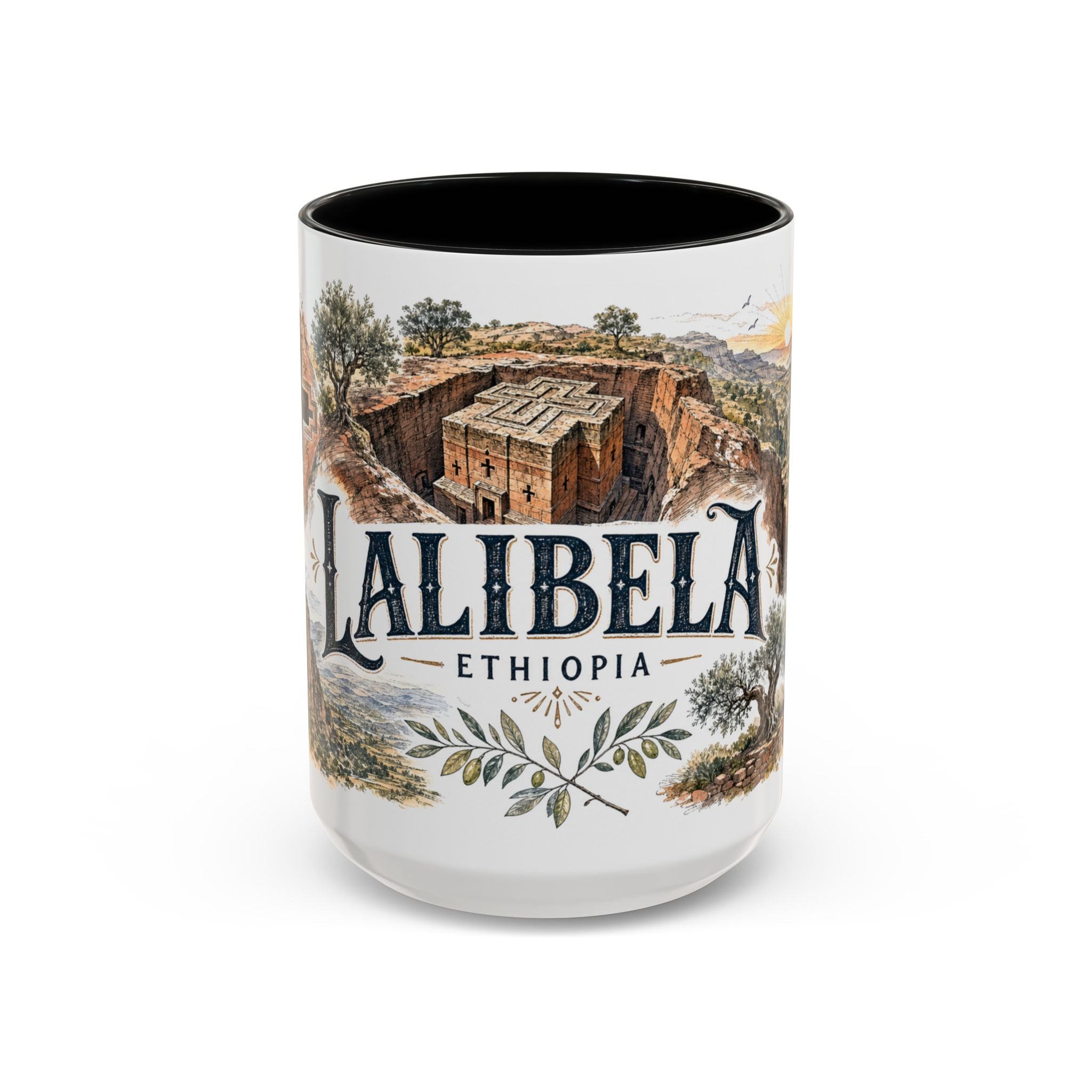Lalibela Mug, Ethiopia Travel Souvenir, Bucket List Gift, Accent Ceramic Coffee Mug 11oz 15oz