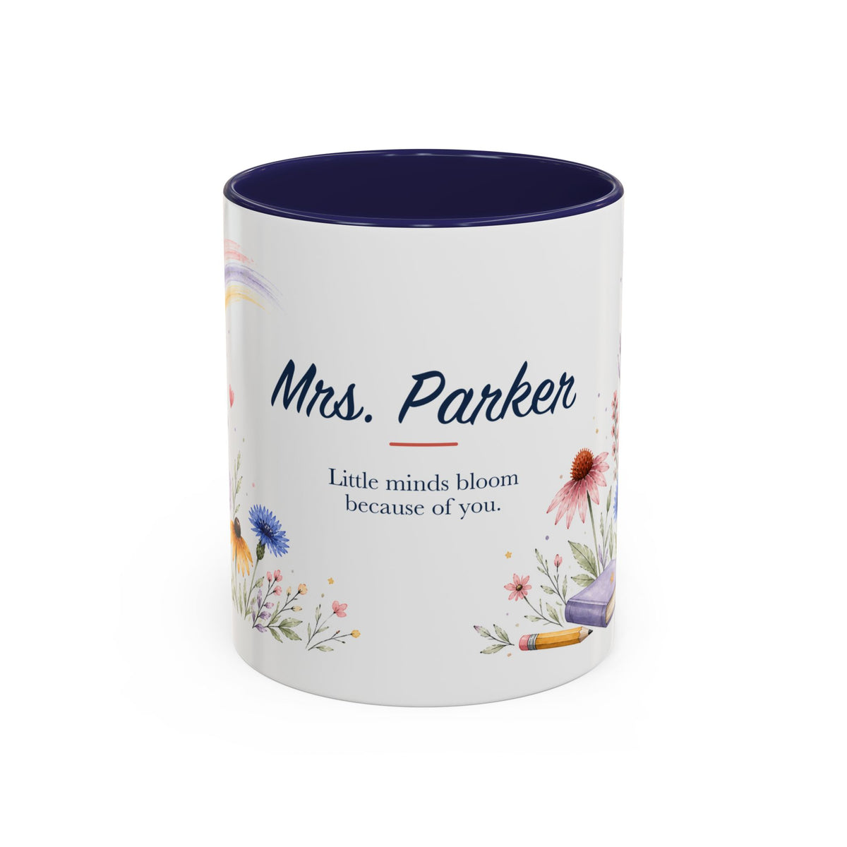 Personalized Kindergarten Teacher Mug | Custom Name Wildflower Rainbow Cup | Back to School Gift