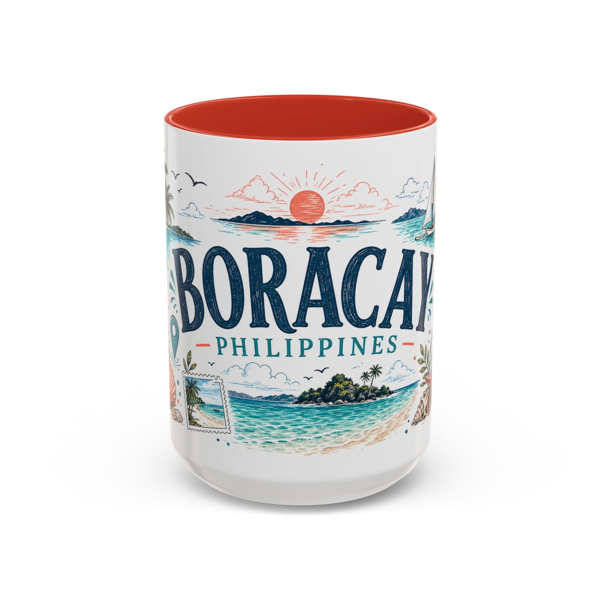 Boracay Coffee Mug | Travel Destination Souvenir Gift | Accent Color Ceramic 11oz 15oz