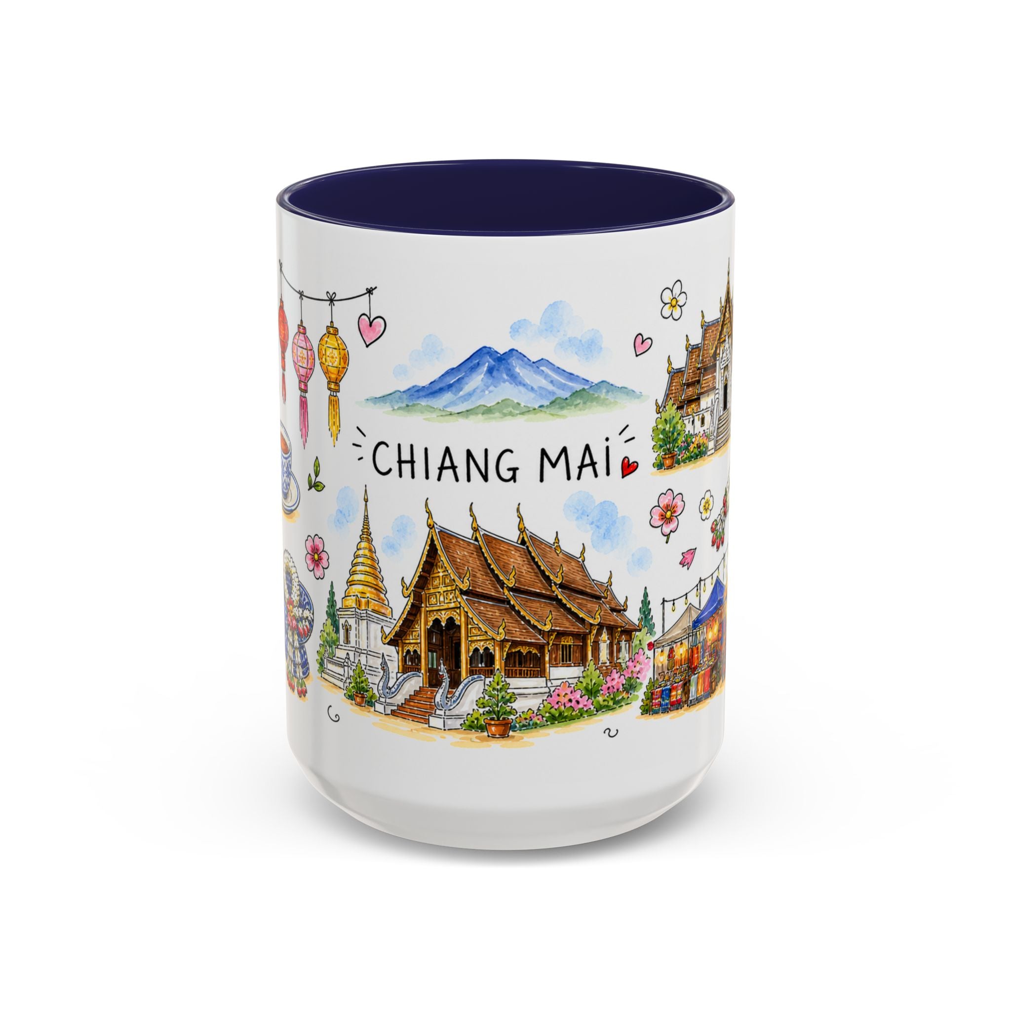 Chiang Mai Illustrated Travel Mug | City Souvenir Accent Coffee Mug | 11oz 15oz Ceramic Cup