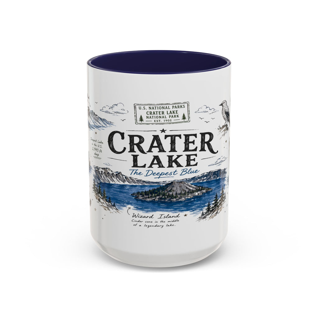 Crater Lake National Park Coffee Mug | Oregon Volcano Blue Lake Hiking Gift | Accent Color Ceramic 11oz 15oz