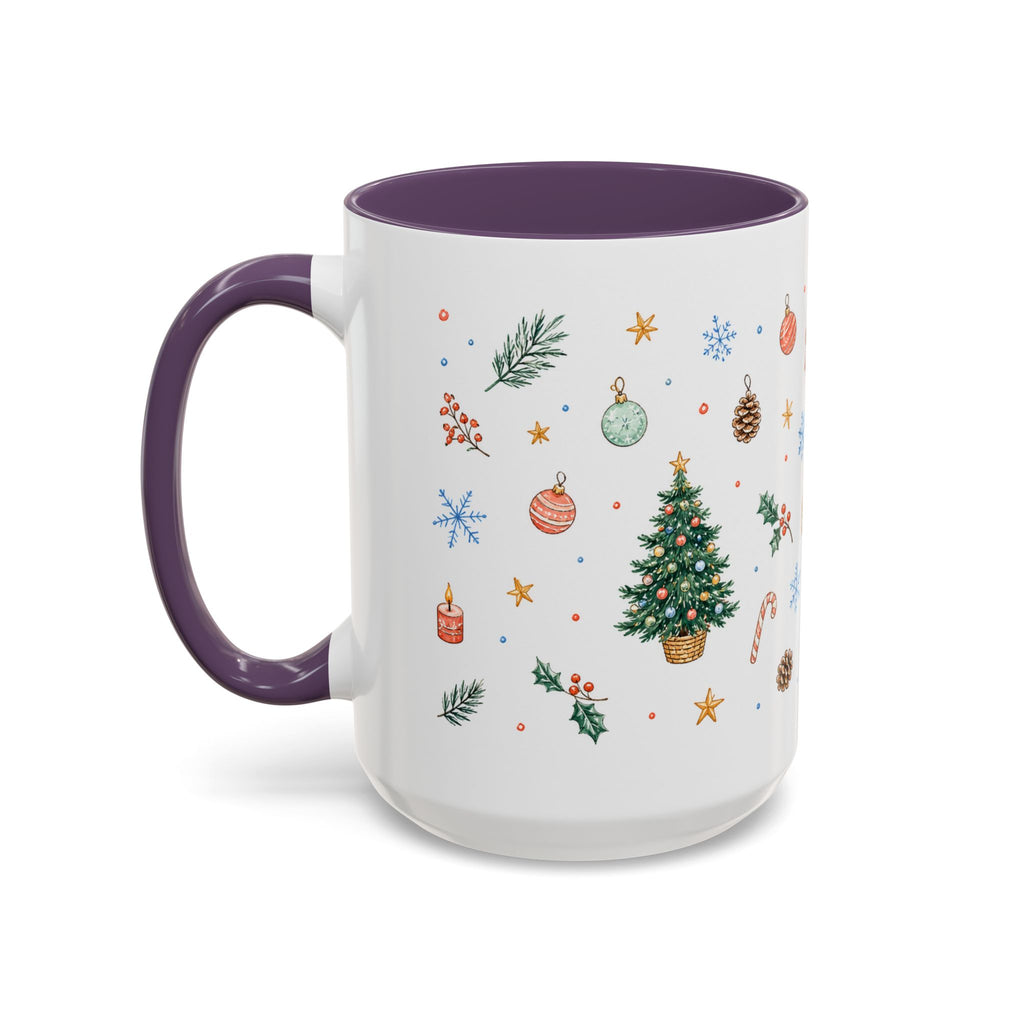 Christmas Mug | Watercolor Tree Gifts Wreath Holiday Cup | Accent Coffee Mug 11oz 15oz