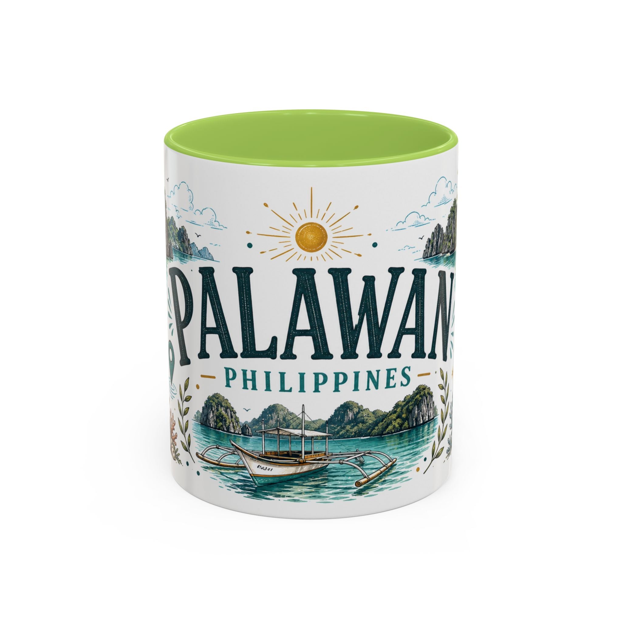 Palawan Coffee Mug | Travel Destination Souvenir Gift | Accent Color Ceramic 11oz 15oz