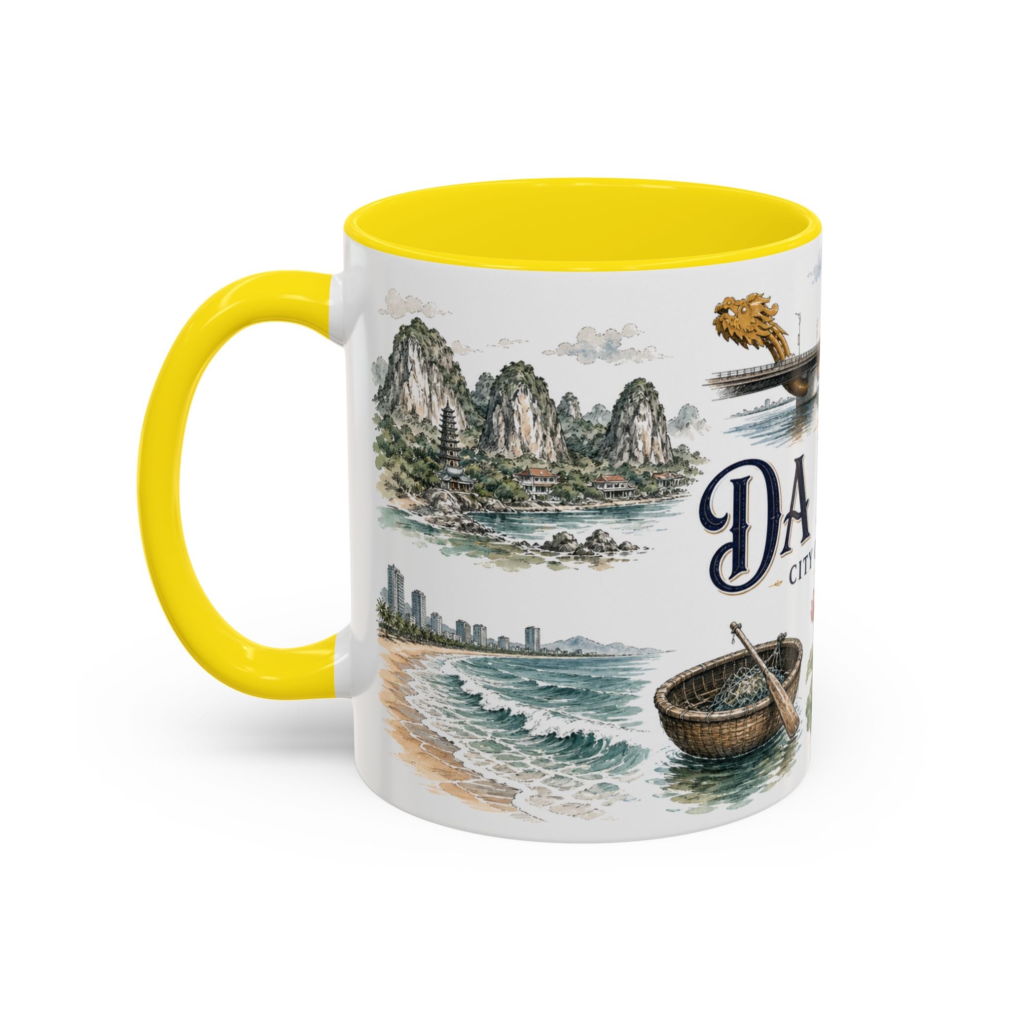 Da Nang Coffee Mug | Vietnam Travel Souvenir | Vintage Illustrated City Gift | 11 oz 15 oz Accent Mug