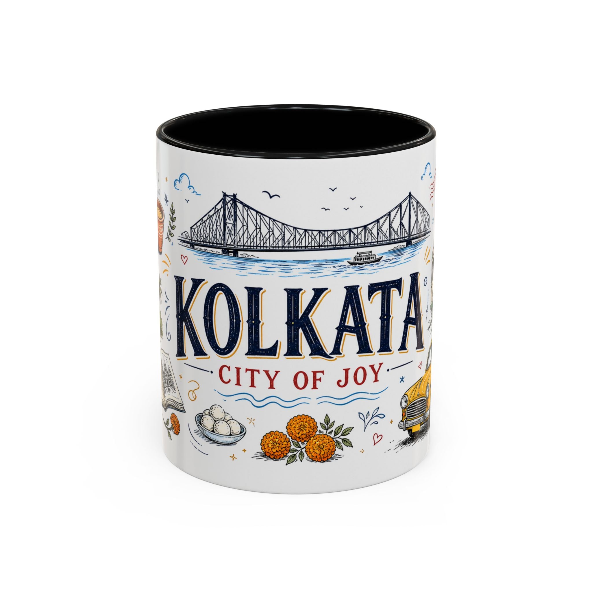 Kolkata Coffee Mug | India Souvenir Travel Gift | Accent Color Ceramic 11oz 15oz
