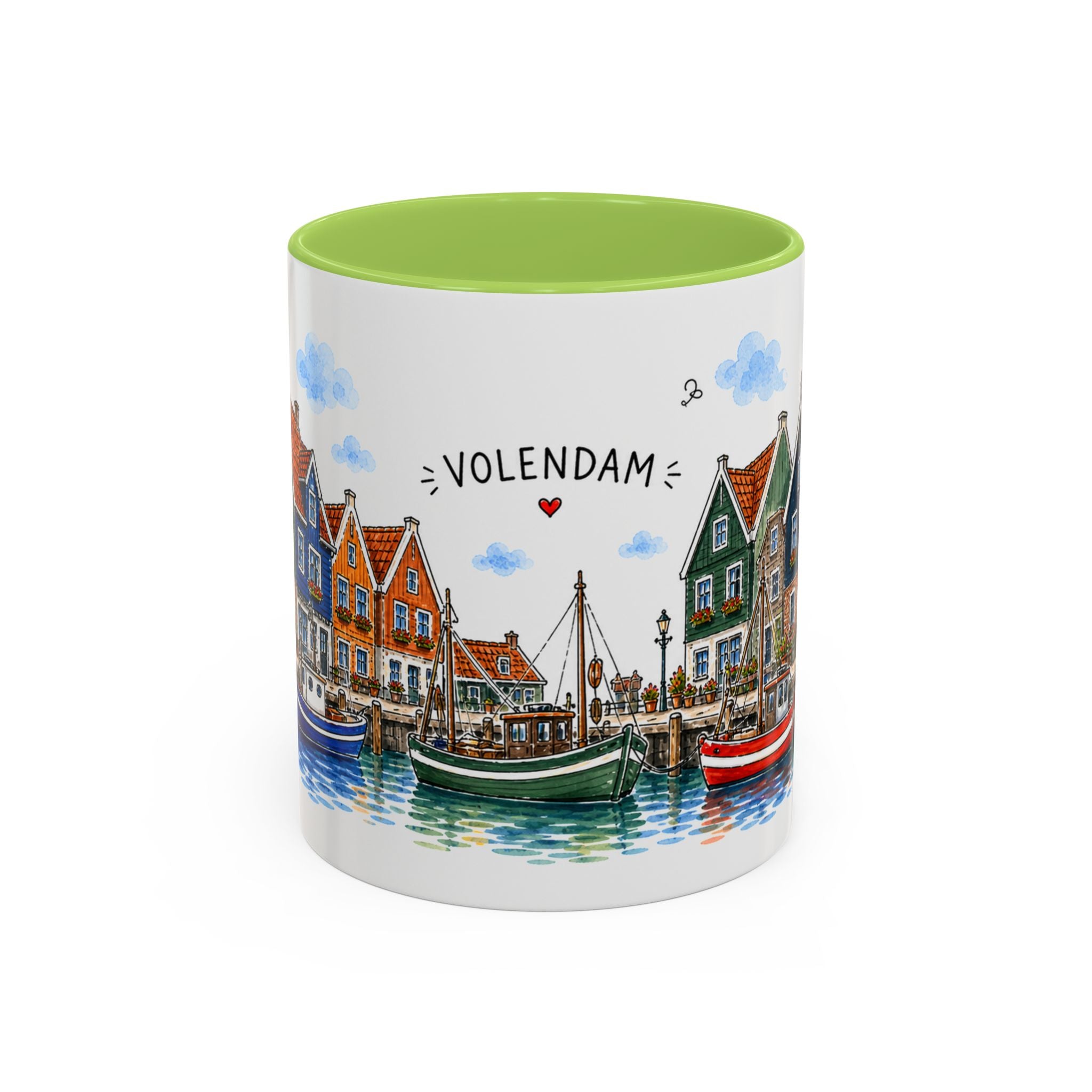 Volendam Illustrated Travel Mug | Netherlands Souvenir Accent Coffee Mug | 11oz 15oz Ceramic Cup