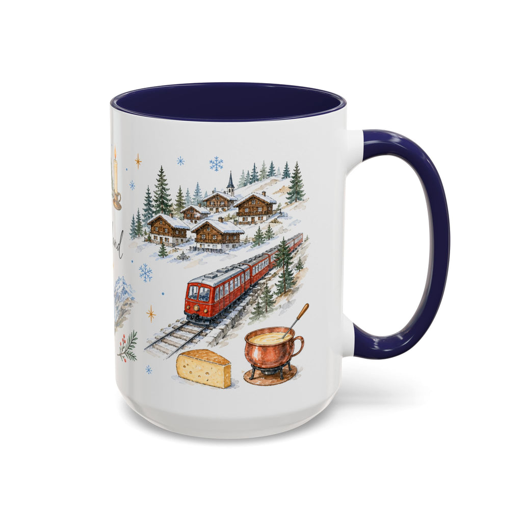 Switzerland Christmas Mug | Watercolor Travel Souvenir | Holiday Gift | Accent Ceramic Coffee Cup 11oz 15oz